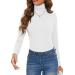LaikaKud Women Mock Turtleneck Long Sleeve Shirt Pullover High Neck Undershirt Ribbed Thermal Shirts White Medium