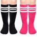 Toddler Soccer Socks Kids Soccer Socks Boys Girls Soccer Socks Youth Football Socks Striped Tube Socks Knee High Cotton 3-6 Years 2 Pack Hot Pink/White Black/White