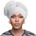 Woeoe Beanie Cap Head Wrap Black Rhinestones Head Scarf Flower Pearls Twisted Head Turban for Women Girls White
