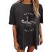 Vintage Graphic Tee Shirts for Womens Summer Short Sleeve Crewneck Tops Oversized Tshirts Trendy Casual Loose Blouse #5-dark Gray Small