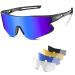 HAAYOT Polarized Cycling Glasses,Baseball Sunglasses for Men Women,Sports Running Biking MTB Fishing Sunglasses 5 Lenses Black Frame & Blue Lens