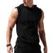 Amussiar Men's Workout Hooded Tank Tops Sleeveless Gym Training Hoodies Bodybuilding Muscle Cut Off T Shirt Large Black
