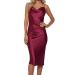 TIFENNY Womens Milk Silk Soft Dresses Fashion Sexy Solid Sleeveless Backless Open Fork Long Strap Slip Formal Dress Wine Medium