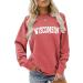 Women's Wisconsin Pullover Sweatshirt Wisconsin Shirt Vintage Crew Neck Sweatshirt Long Sleeve Hockey Shirt Tops Red With White Print- XX-Large