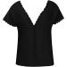 Women's Black V Neck Button Down Blouse with Lace Trim Backless Detail | Cap Sleeve Tunic Shirt - Buy Online on GoSupps.com