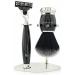 3-blade shaving set with synthetic badger hair brush and stainless steel shaving stand from Jag Shaving