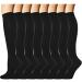 Double Couple 8 Pairs Compression Socks Men Women 20-30 mmHg Knee High Medical Compression Stockings for Nurses Pregnancy Large-X-Large Black