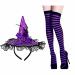 1 Pcs Halloween Witch Hat Headband +1 Pairs Long Striped Socks Knee High Stocking for Halloween Party Favors Supplies Cosplay Costume(Purple)