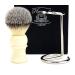Shaving Brush with Stand Gift Set for Men (Synthetic Hair Brush Ivory Handle Steel & Chrome Holder)