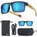QOOL TIMES rectangle Polarized fishing Sunglasses for Men Women, Running Hunting Golfing Cycling Hiking Outdoors F1a Wood /White Blue Mirror