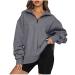 BFAFEN Oversized Sweatshirt for Women Casual Quarter Zip Pullover Long Sleeve Solid Color Shirts Teen Girls Y2K Clothing Dark Gray X-Large