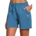 BALEAF Women's 5" Athletic Shorts Cotton Comfy Casual Summer Sweat Workout Lounge Pull On Jersey Active Shorts Pockets Large Copen Blue