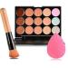 Boolavard New 15 Colors Shape Face Cream Makeup Concealer Palette + Powder Brush + Pink Sponge Puff