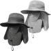 ZEXIAN 2 Pieces Men's Wide Brim Fishing Hat Outdoor UPF 50+ Sun Protection Removable Face and Neck Flap Dark Grey & Light Grey