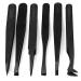 6-Piece Stainless Steel Tweezers Set Eyebrow Hair Pluckers for Hair Beauty Black Stainless Steel Eyebrow Tweezers Set