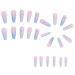 qazaa 24Pcs Pink Blue Gradient Camellia False Nails Long Coffin Nail Tips Detachable Press on Nails Manicure Glitter Nails
