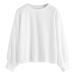 Bigfanshu Women's Fashion O-Neck Sweatshirt Long Sleeve Comfortable Soft Blouse Loose Sweatershirt Tops White