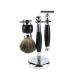 NSNT Exquisit men's rasier brushes 3-in-1-roof hair-bear-shave frasier brush holder manual shaving brush set made of chrome-plated metal for men simply 15.6cm black