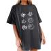 Women's Vintage Crewneck Sweatshirts Graphic Shirts Sun Moon Star Funny Print Tee Short Sleeve Casual Loose Top Gray Small