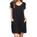 Women Summer Short Sleeve Ruffle Loose Swing Casual T Shirt Dress Black