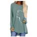 2020 Autumn Style Cat Print Loose Round Neck Long Sleeve T-Shirt Shirt Women Long Sleeve Grey 3X-Large