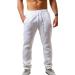 MorwenVeo Men's Linen Pants Casual Long Pants - Loose Lightweight Drawstring Yoga Beach Trousers Casual Trousers - 6 Colors White Medium