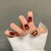 24Pcs/Set Press On Nails Short Wine Red Gold Border False Nails Acrylic Fake Nails Full Cover Nails Tips Artificial Finger Manicure Press on nails for Women and Girls