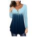 Angxiwan Shirts for Women Trendy Cross Criss V Neck Tops Casual 3/4 Sleeve Blouse Gradient Tunic Tops X-blue X-Large