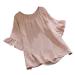 TUNUSKAT Cute Tops For Women Casual Summer Ruffle Sleeve Shirts Babydoll Trendy Folds Flowy Cotton&Linen T Shirts Fairy Tees Medium 01_pink