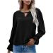 Women's Swiss Dot Tops Summer Keyhole Neck Ruffle Long Sleeve Pom Pom Chiffon T Shirts Blouse Casual Loose Pullover Black Medium