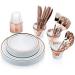KOYEE 150 Pieces Guest Rose Gold Disposable Plastic Dinnerware Set Including 25 Dinner Plates 25 Salad Plates 25 Spoons 25 Forks 25 Knives 25 Cups for Wedding Parties