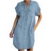 Denim Dress for Women Short Sleeve Loose Jean Midi Dress Button Down Shirt Dresses Casual Shift Tunic Dress Tops Large 01-light Blue