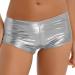 Linjinx Women's PVC Shiny Booty Dance Shorts Low Rise Festival Bottoms Mini Cheeky Hot Pants Silver X-Large