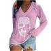Halloween Sweatshirt for Women V Neck Long Sleeve T Shirts Fashion 2022 Skeleton Print Tops Hot Drill Fit Blouse Medium Purple