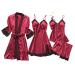 Silk Pajama Set for Women 4pcs Pajamas Sets Cami Top Shorts Sets Nightgown Sleepwear Robe Sets Sexy Cute Stain Pjs P06-red-satin Pajamas X-Large