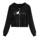 Women's Cropped Hoodie Jacket Zip Up Drawstring Long Sleeve Pockets Workout Crop Tops Cute Sweatshirts for Teen Girls A#26 Black Large
