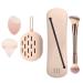 Large Silicone Travel Makeup Brush Holder and Sponge Holder (2 pcs) Makeup Brush Holder Powder Puff Case Makeup Sponge Holder Cosmetic Brushes Organizer Portable Brush Cleaning Mat (Beige)