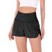 ODODOS Goto Athletic Shorts for Women Elastic High Waisted Quick Dry Sports Casual Workout Running Shorts Mesh Back Pocket No Liner Medium Black