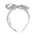 hgnxa Pearls Bowknot Headbands for Woman Girl Ribbon Hairband for Skincare Makeup Delicate Hairband for Girl Taking Photo Blue