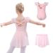DIPUG Ballet Leotards for Girls Dance Leotard Combo Toddler Removable Dance Skirt Double sleeve 4-6 Years Pink-double Sleeve