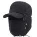 Winter 3 in 1 Thermal Fur Lined Trapper Bomber Hat with Ear Flap Face Warmer Windproof Baseball Ski Cap Black