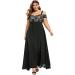 Plus Size Dresses For Women Wedding Guest Cold Shoulder Lace O-Neck Long Dress Short Sleeve Irregular Formal Dress A1-black X-Large