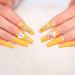 Outyua 3D Rhinestone Designer Press On Nails - Yellow Shimmer Coffin Extra Long Fake Nails - 24pcs Crown Design for Women and Girls - Buy Online on GoSupps.com