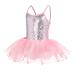Flypigs Girls Sequin Ballet Tutu Dress Sparkly Straps Leotards Ballerina Outfit Dance Costumes for Kids 03 Pink 3-4T