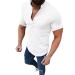 2022 Fashion Mens Shortsleeve Cotton Linen Shirts Casual Slim Fit Henley V-Neck Hippie Summer Beach Muscle Yoga Top White Medium