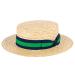 ZAKIRA Straw Boater Hat Handmade in Italy Medium Navy-green Band