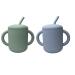 Jane and Kate - 2 Pack 100% Food Grade Silicone Training Cup and Straw | 6 Months Plus 5oz 150 mL Spill Proof (Green and Blue)