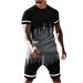 Men's Workout Top Bottom Sets 2 Piece Tie Dye Print Casual Sports Shirt Shorts Pants Athletic Jogging Outfits Sportswear Gray Large