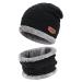 Kids Boys Girls Winter Warm Knit Beanie Hat Cap and Scarf Set with Fleece Lining Black One Size