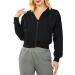 GRAMVAL Women's Active Workout Long Sleeve Drawstring Full Zip Hooded Jacket Crop Sweatshirt Black Medium